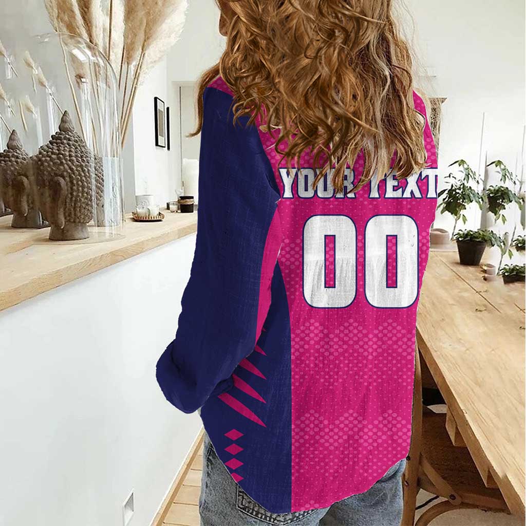 Custom Rajasthan 2025 Cricket Royals Women Casual Shirt Pink And Halla Bol