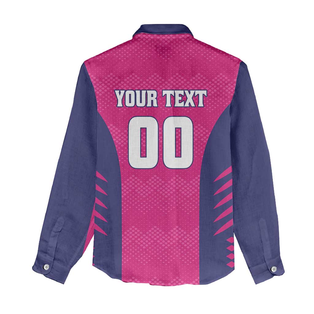 Custom Rajasthan 2025 Cricket Royals Women Casual Shirt Pink And Halla Bol