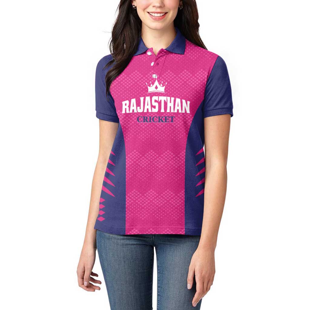 Custom Rajasthan 2025 Cricket Royals Women Polo Shirt Pink And Halla Bol
