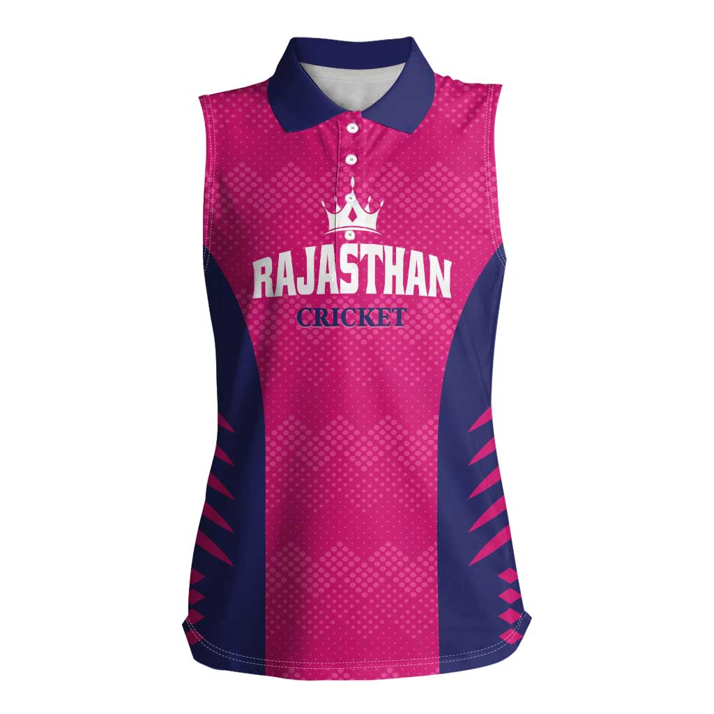 Custom Rajasthan 2025 Cricket Royals Women Sleeveless Polo Shirt Pink And Halla Bol
