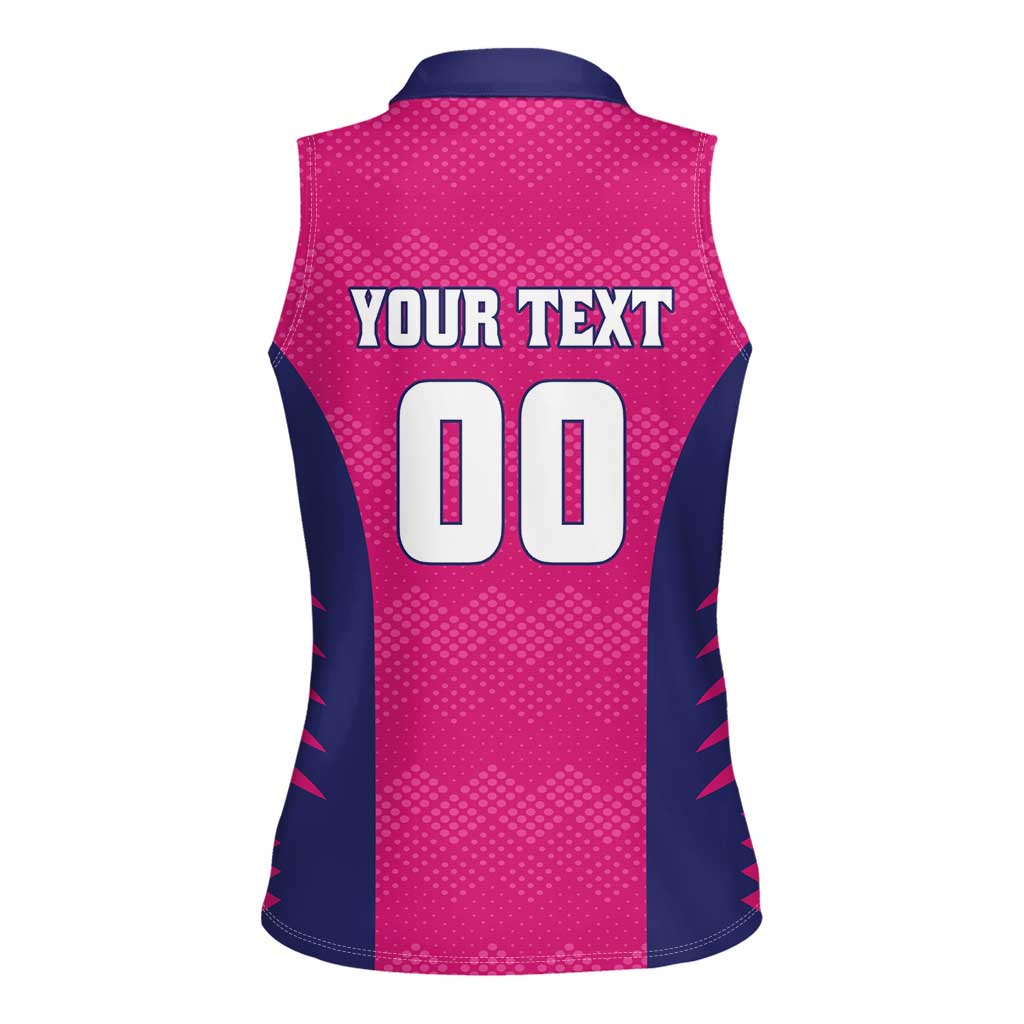 Custom Rajasthan 2025 Cricket Royals Women Sleeveless Polo Shirt Pink And Halla Bol