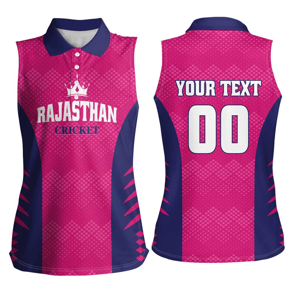 Custom Rajasthan 2025 Cricket Royals Women Sleeveless Polo Shirt Pink And Halla Bol