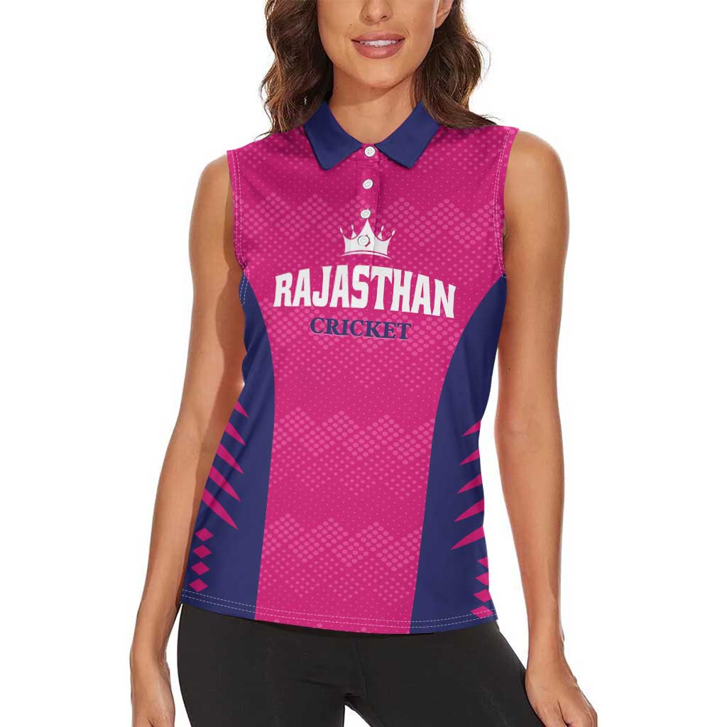 Custom Rajasthan 2025 Cricket Royals Women Sleeveless Polo Shirt Pink And Halla Bol