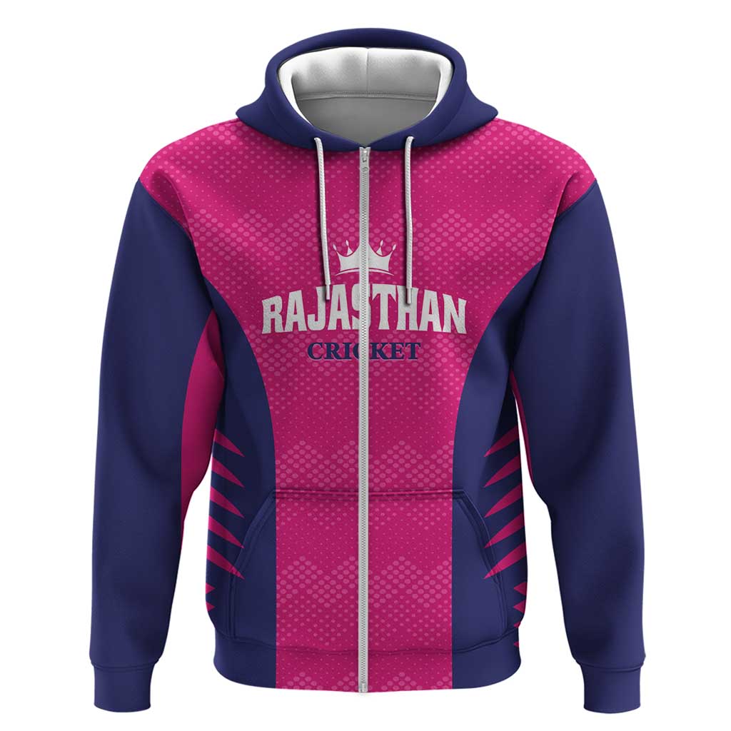 Custom Rajasthan 2025 Cricket Royals Zip Hoodie Pink And Halla Bol