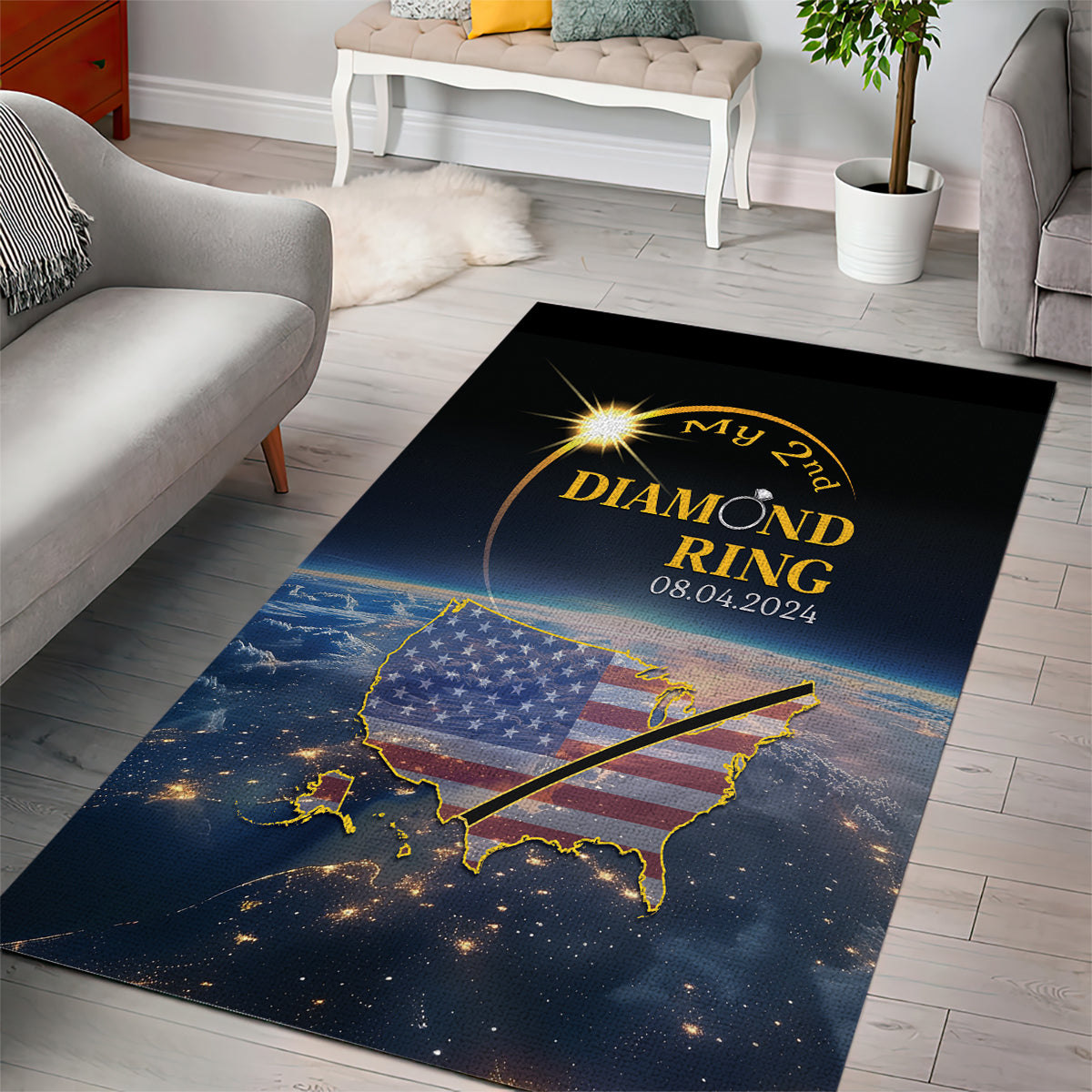 Total Solar Eclipse 2024 Area Rug My 2nd Diamond Ring - Wonder Print Shop