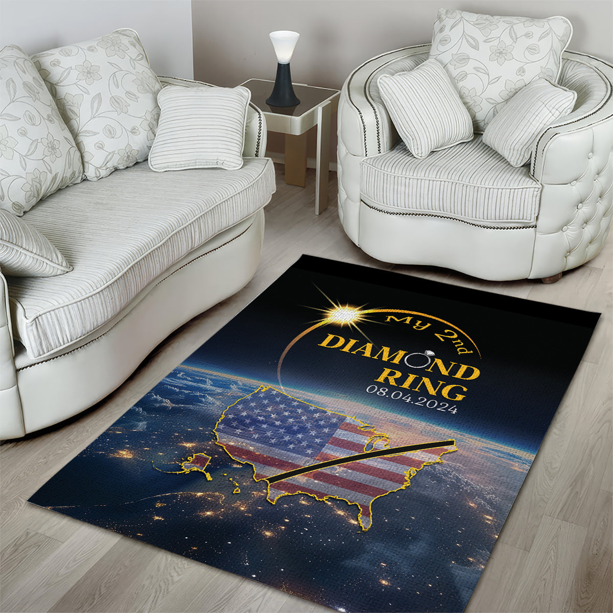 Total Solar Eclipse 2024 Area Rug My 2nd Diamond Ring - Wonder Print Shop