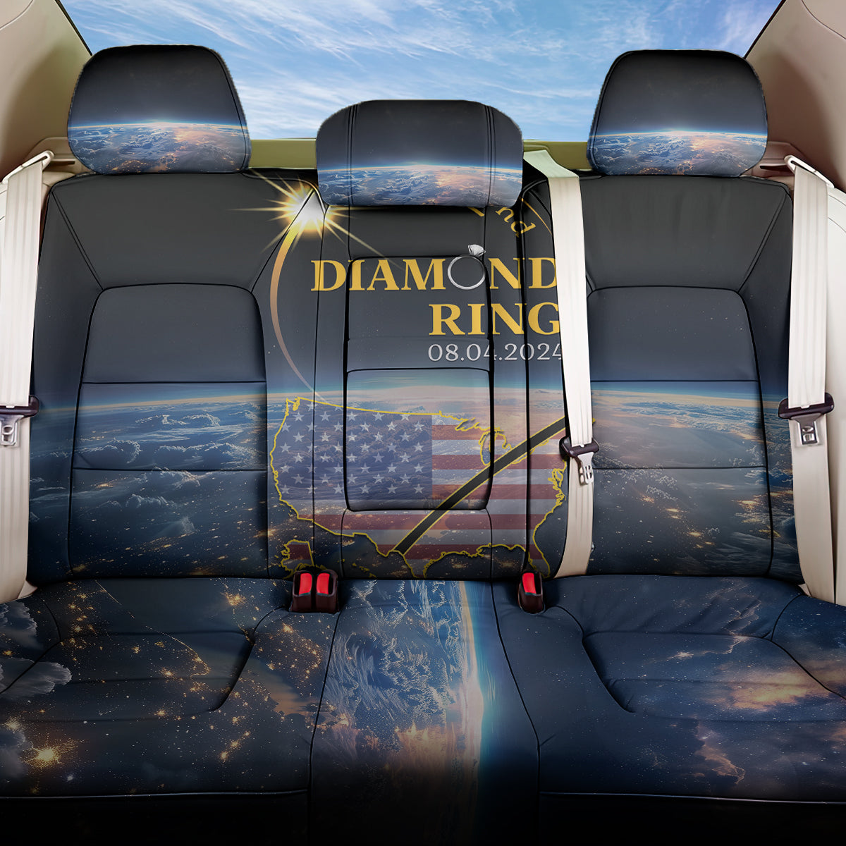 Total Solar Eclipse 2024 Back Car Seat Cover My 2nd Diamond Ring - Wonder Print Shop