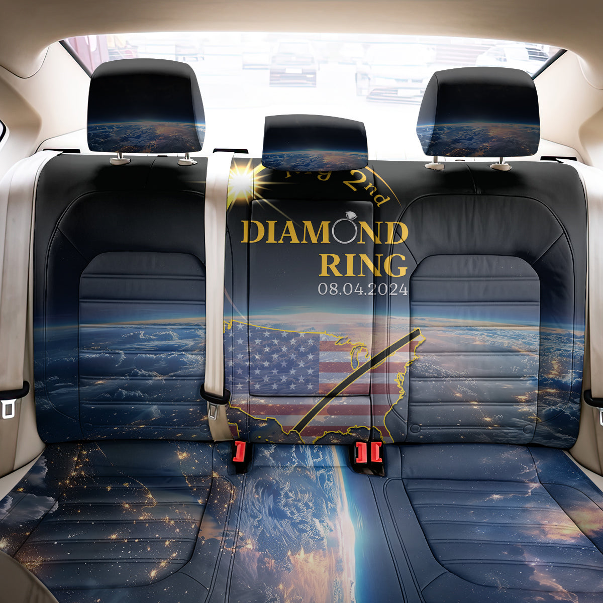 Total Solar Eclipse 2024 Back Car Seat Cover My 2nd Diamond Ring - Wonder Print Shop