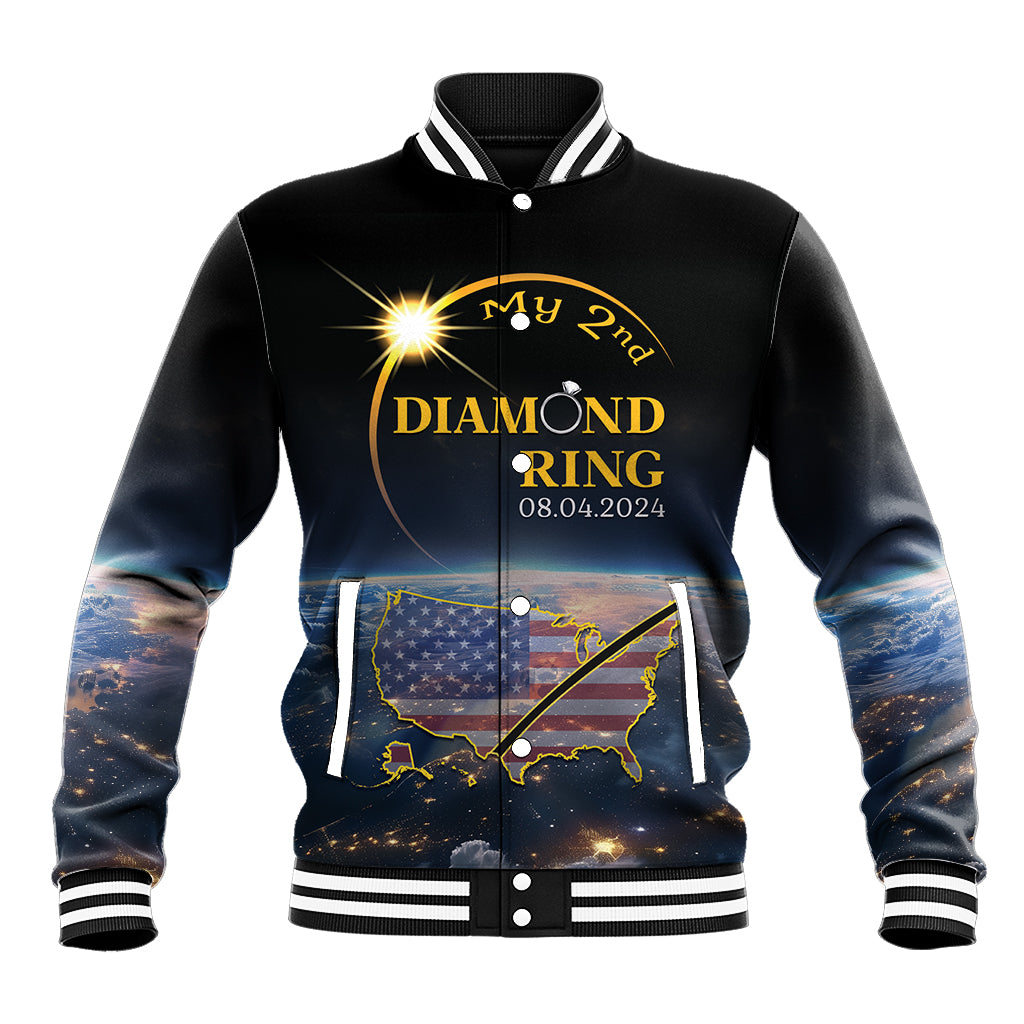Personalized Total Solar Eclipse 2024 Baseball Jacket My 2nd Diamond Ring - Wonder Print Shop