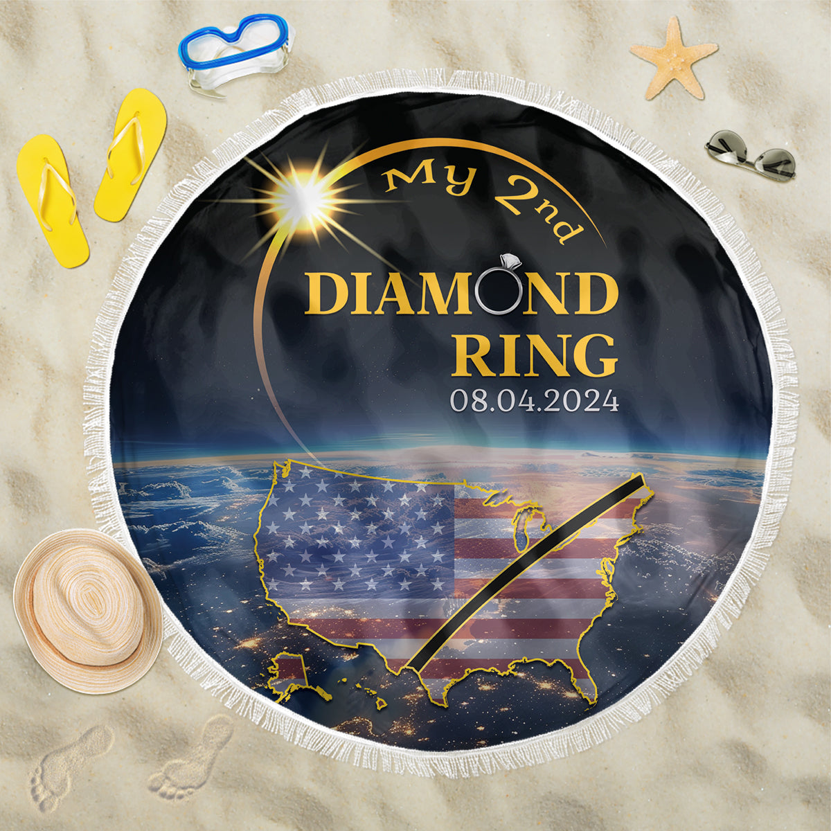 Total Solar Eclipse 2024 Beach Blanket My 2nd Diamond Ring - Wonder Print Shop