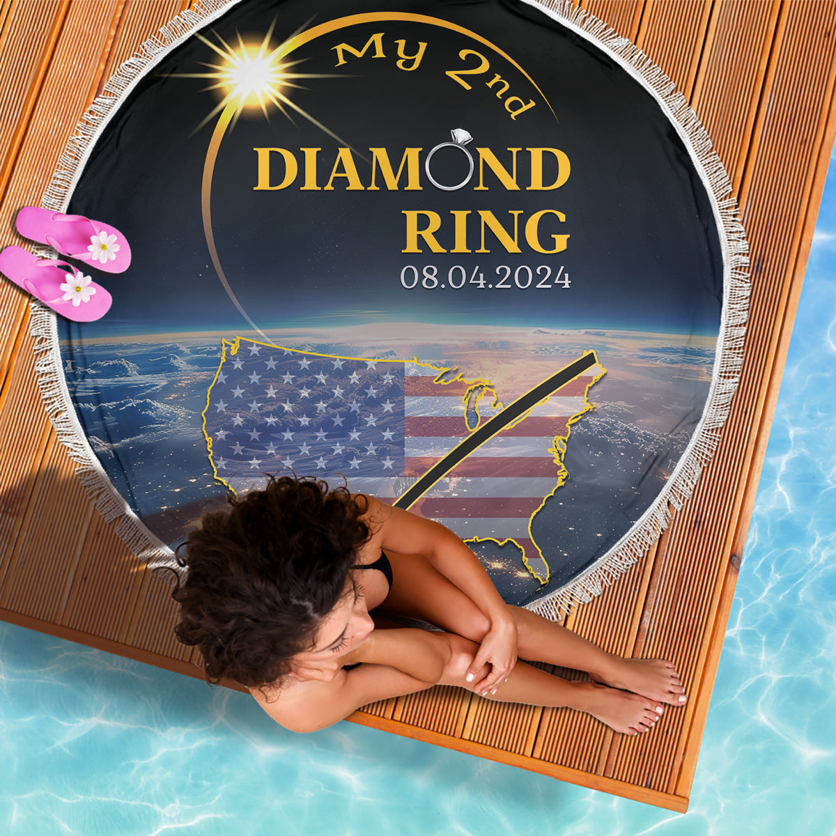 Total Solar Eclipse 2024 Beach Blanket My 2nd Diamond Ring - Wonder Print Shop