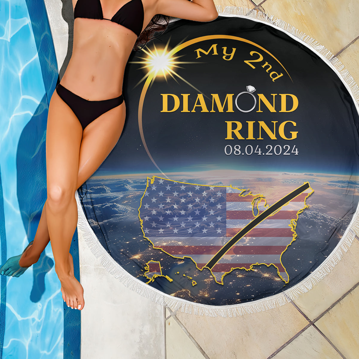 Total Solar Eclipse 2024 Beach Blanket My 2nd Diamond Ring - Wonder Print Shop