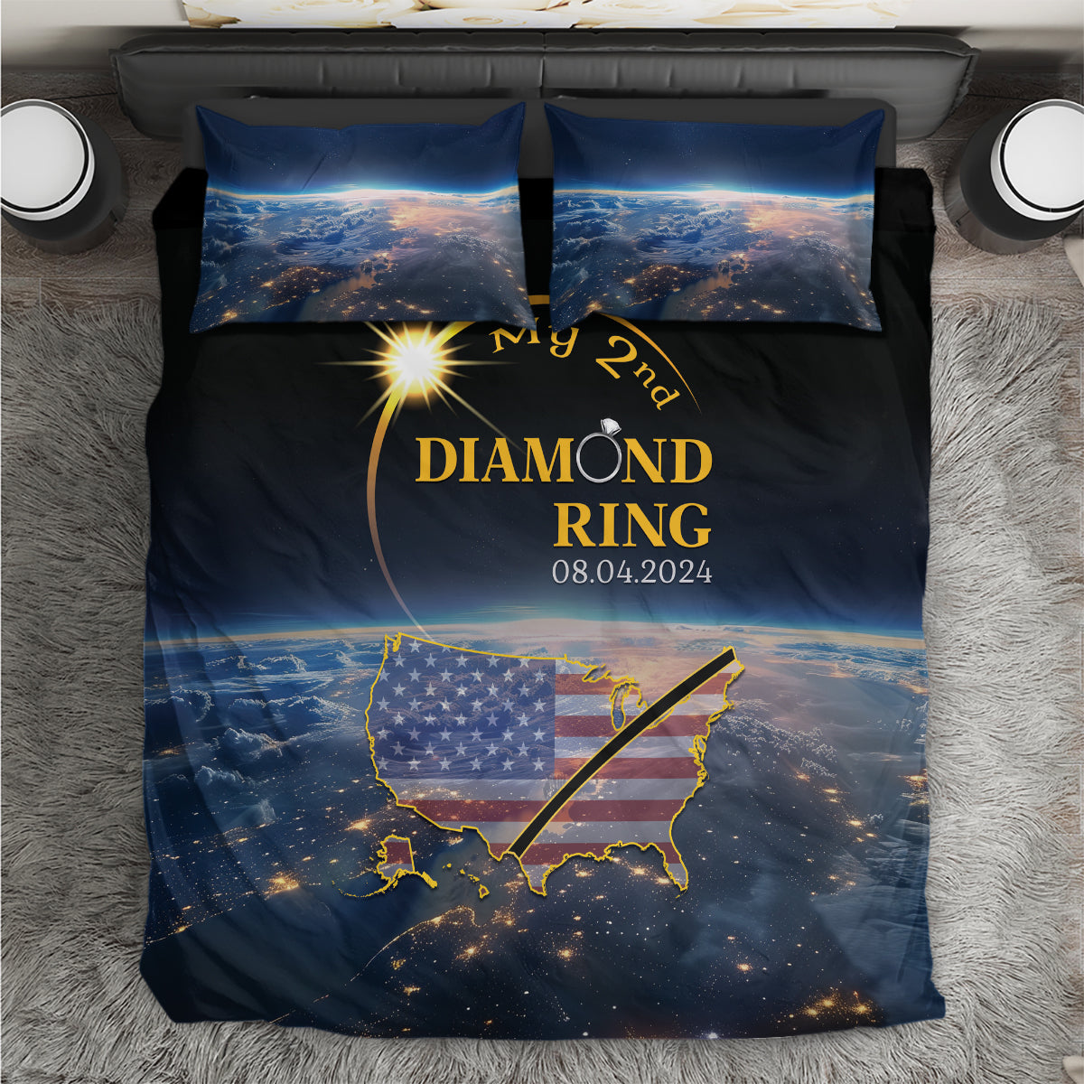 Total Solar Eclipse 2024 Bedding Set My 2nd Diamond Ring - Wonder Print Shop