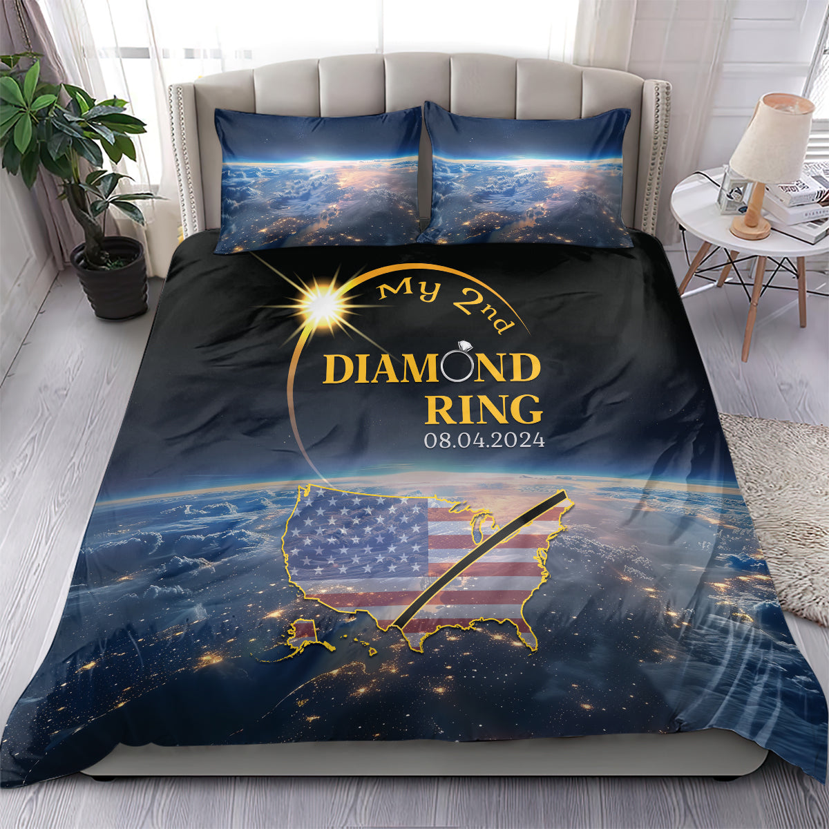 Total Solar Eclipse 2024 Bedding Set My 2nd Diamond Ring - Wonder Print Shop
