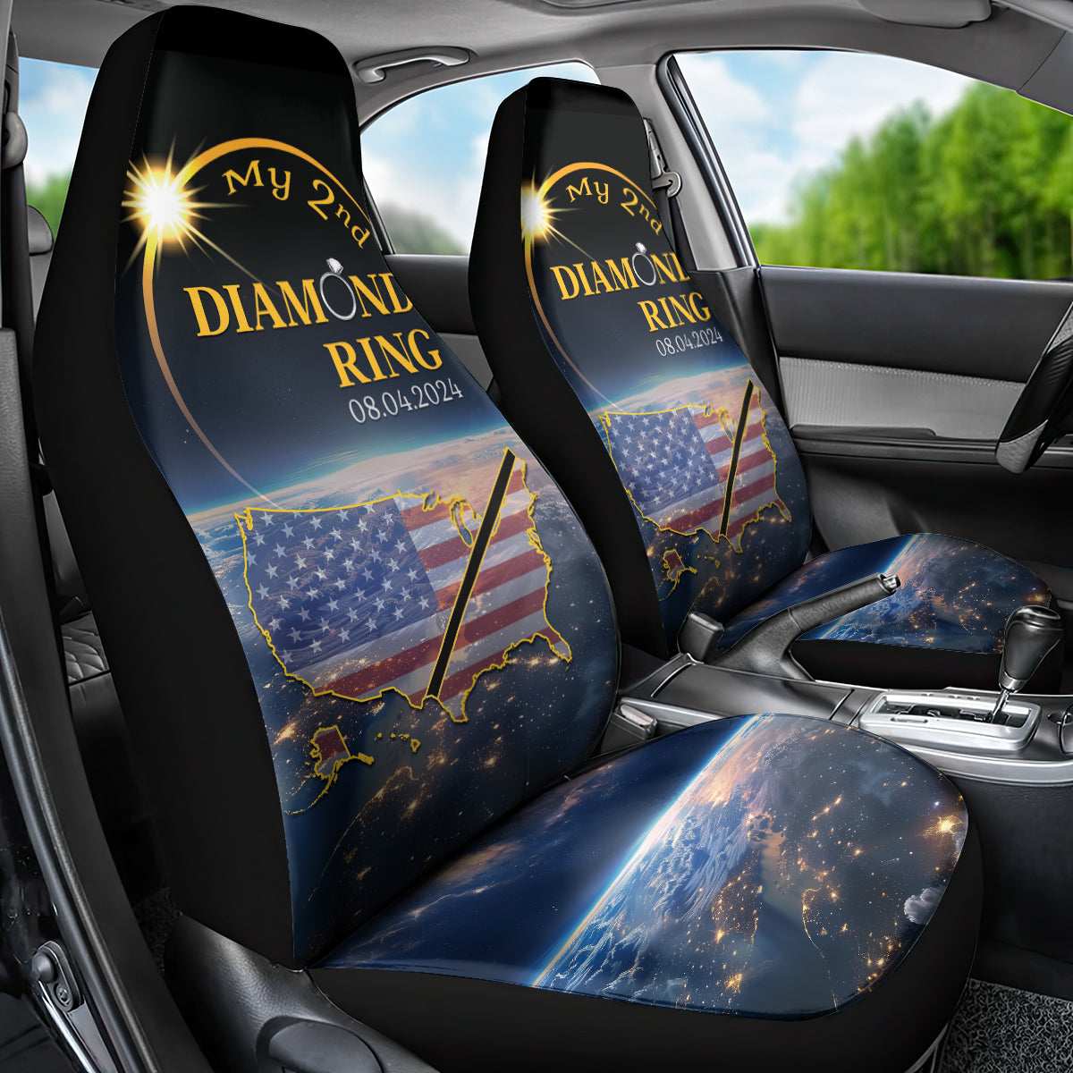 Total Solar Eclipse 2024 Car Seat Cover My 2nd Diamond Ring - Wonder Print Shop
