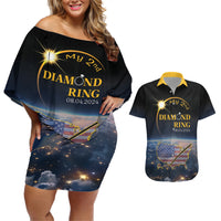 Personalized Total Solar Eclipse 2024 Couples Matching Off Shoulder Short Dress and Hawaiian Shirt My 2nd Diamond Ring - Wonder Print Shop