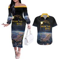 Personalized Total Solar Eclipse 2024 Couples Matching Off The Shoulder Long Sleeve Dress and Hawaiian Shirt My 2nd Diamond Ring - Wonder Print Shop