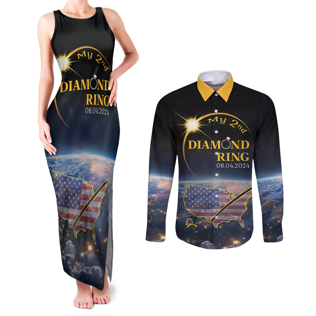 Personalized Total Solar Eclipse 2024 Couples Matching Tank Maxi Dress and Long Sleeve Button Shirt My 2nd Diamond Ring - Wonder Print Shop