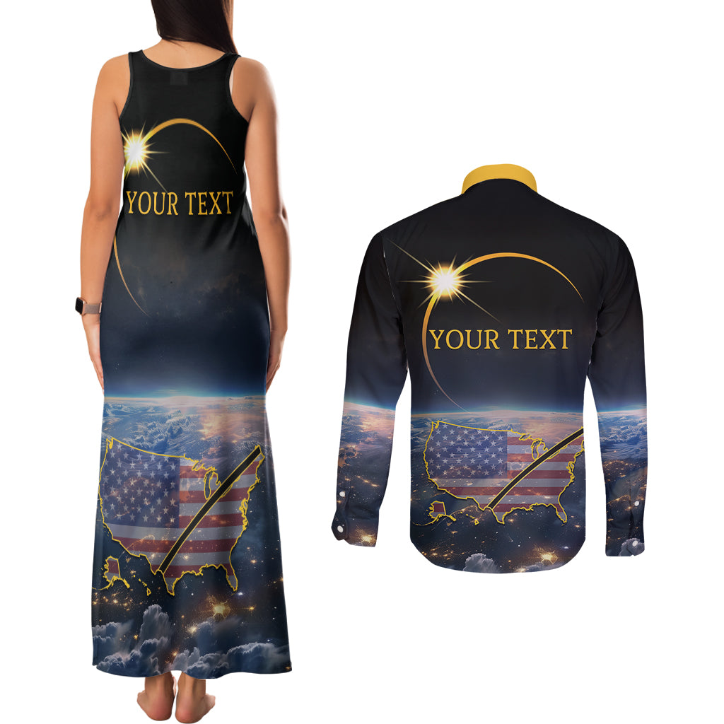 Personalized Total Solar Eclipse 2024 Couples Matching Tank Maxi Dress and Long Sleeve Button Shirt My 2nd Diamond Ring - Wonder Print Shop