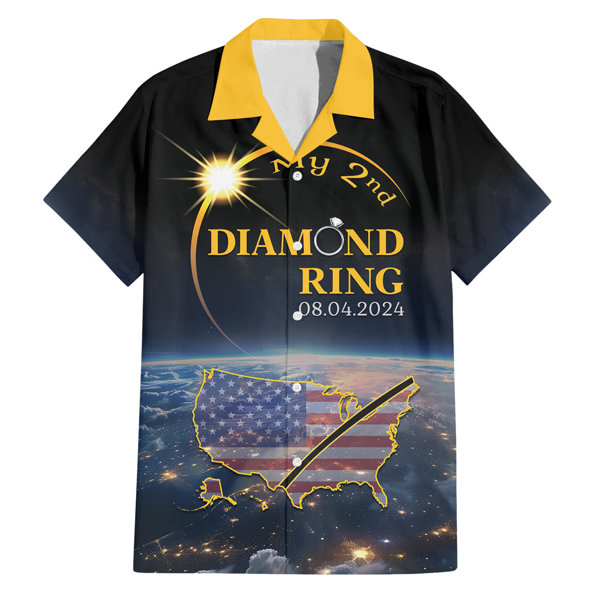 Personalized Total Solar Eclipse 2024 Family Matching Mermaid Dress and Hawaiian Shirt My 2nd Diamond Ring - Wonder Print Shop