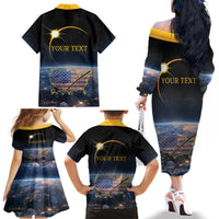 Personalized Total Solar Eclipse 2024 Family Matching Off The Shoulder Long Sleeve Dress and Hawaiian Shirt My 2nd Diamond Ring - Wonder Print Shop