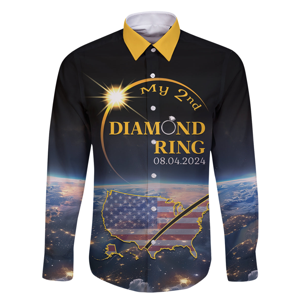 Personalized Total Solar Eclipse 2024 Family Matching Puletasi and Hawaiian Shirt My 2nd Diamond Ring - Wonder Print Shop