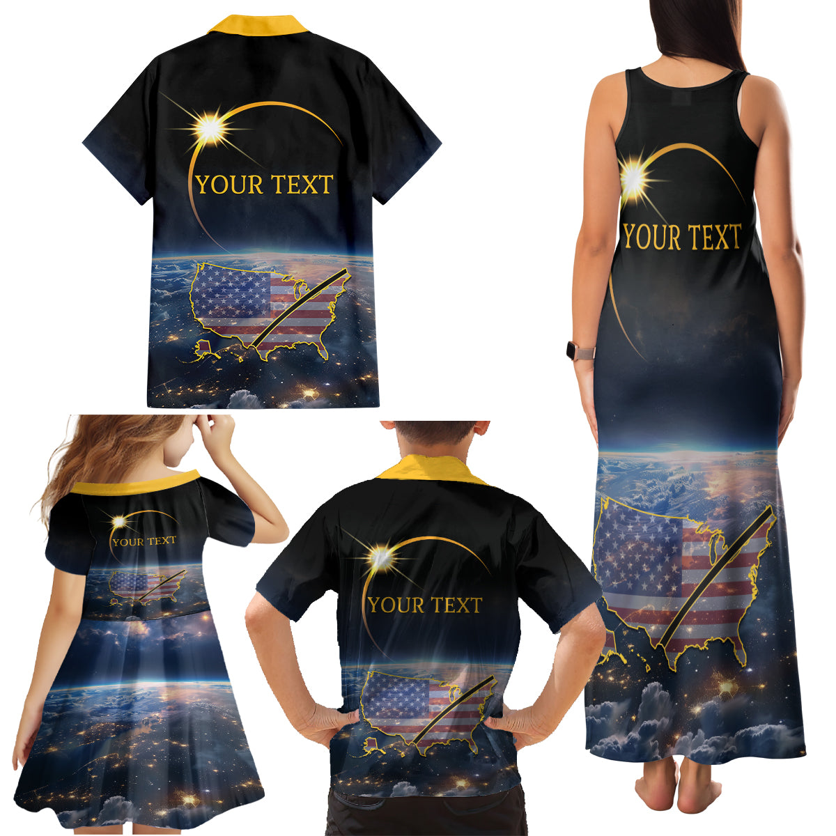 Personalized Total Solar Eclipse 2024 Family Matching Tank Maxi Dress and Hawaiian Shirt My 2nd Diamond Ring - Wonder Print Shop