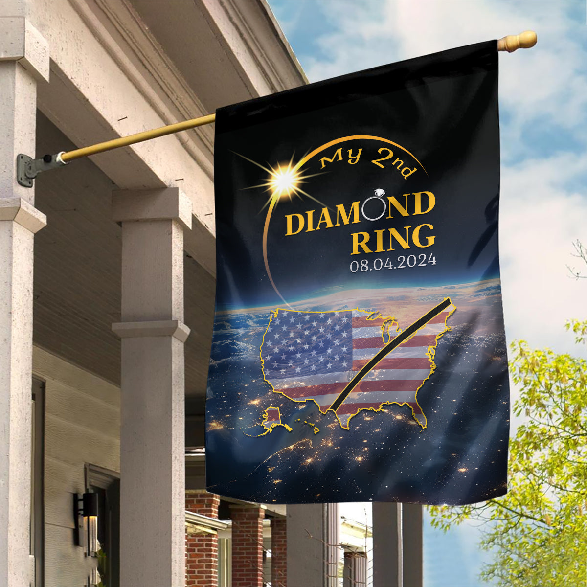 Total Solar Eclipse 2024 Garden Flag My 2nd Diamond Ring - Wonder Print Shop