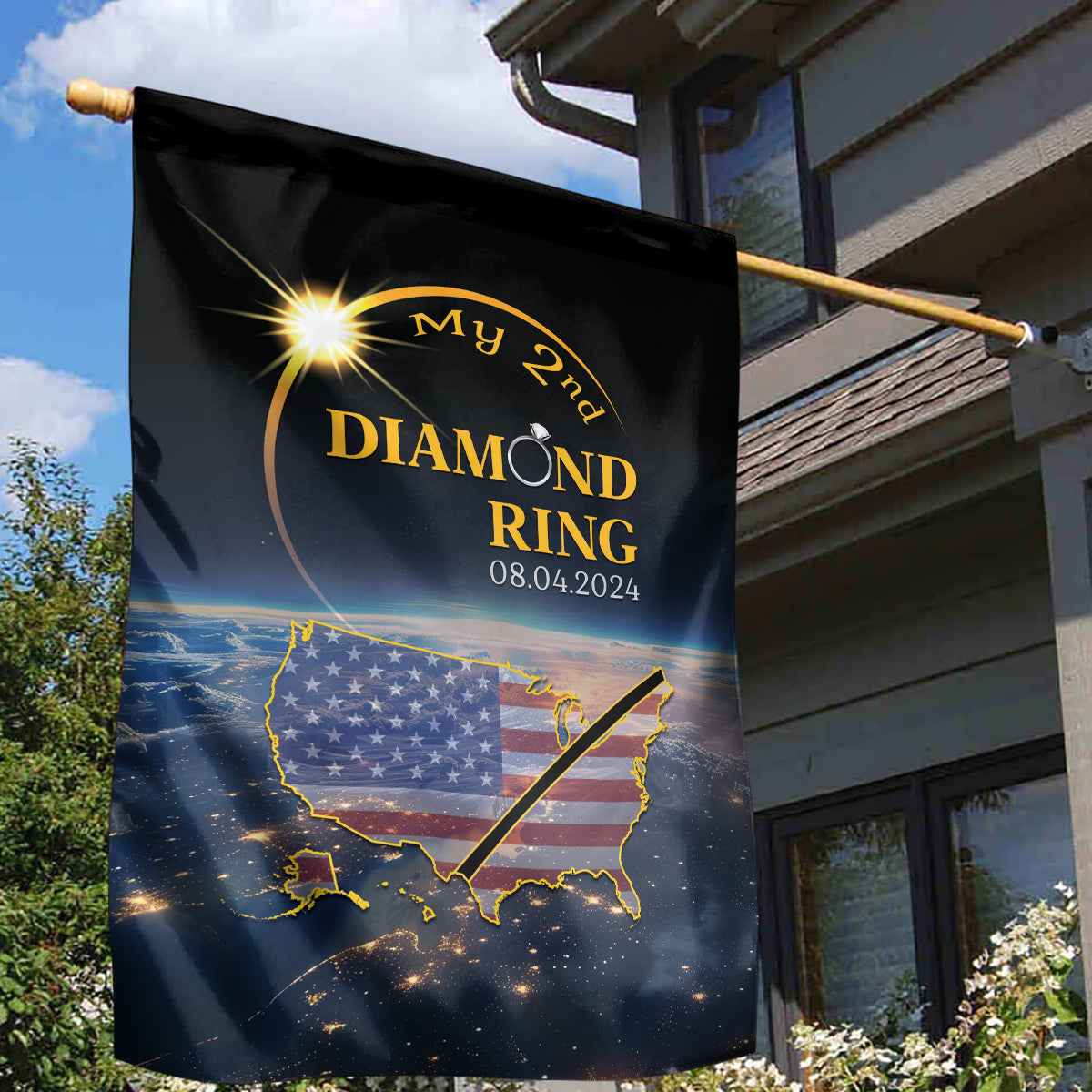 Total Solar Eclipse 2024 Garden Flag My 2nd Diamond Ring - Wonder Print Shop
