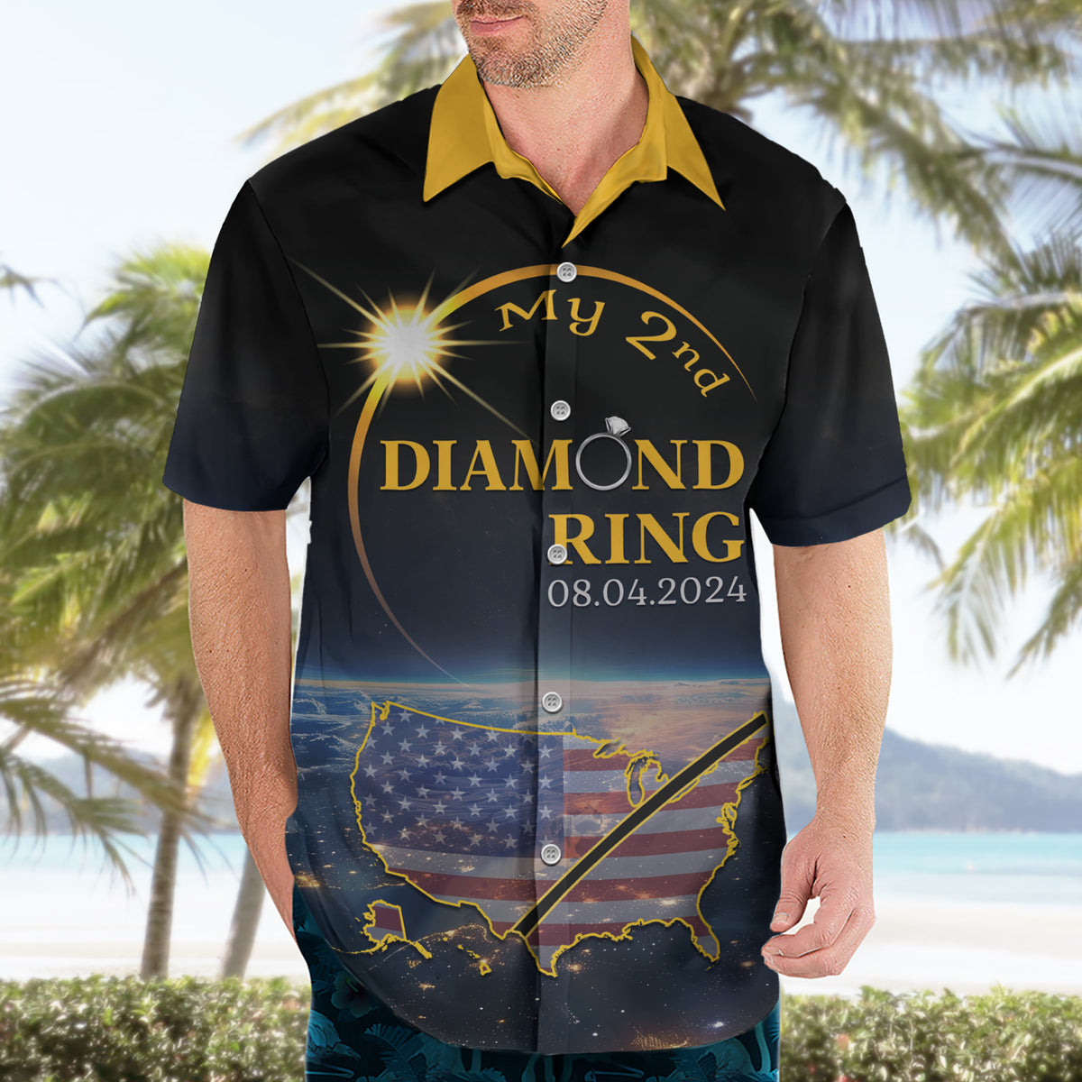 Personalized Total Solar Eclipse 2024 Hawaiian Shirt My 2nd Diamond Ring - Wonder Print Shop