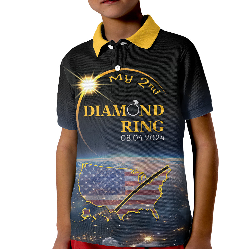 Personalized Total Solar Eclipse 2024 Kid Polo Shirt My 2nd Diamond Ring - Wonder Print Shop