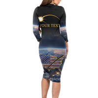 Personalized Total Solar Eclipse 2024 Long Sleeve Bodycon Dress My 2nd Diamond Ring - Wonder Print Shop