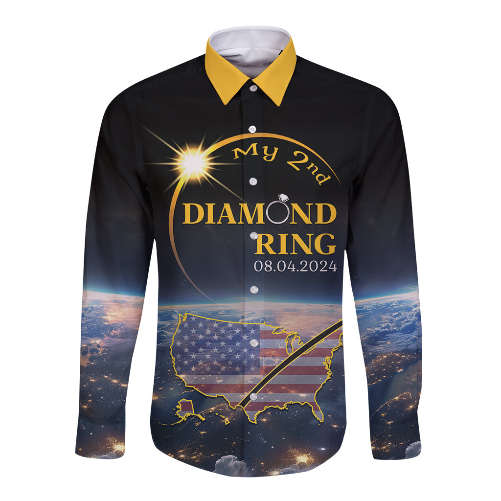 Personalized Total Solar Eclipse 2024 Long Sleeve Button Shirt My 2nd Diamond Ring - Wonder Print Shop