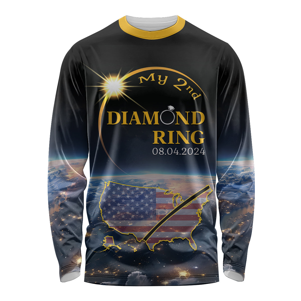 Personalized Total Solar Eclipse 2024 Long Sleeve Shirt My 2nd Diamond Ring - Wonder Print Shop