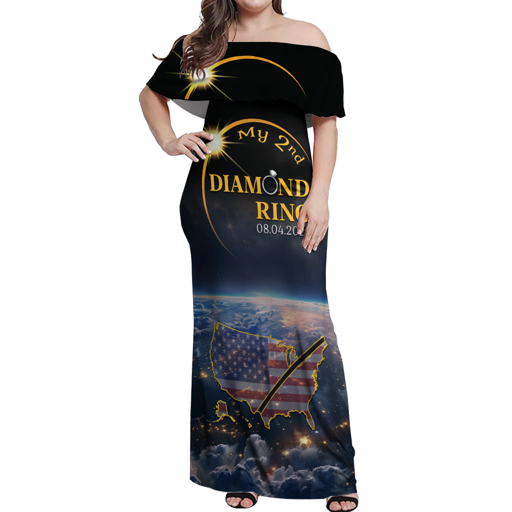 Personalized Total Solar Eclipse 2024 Off Shoulder Maxi Dress My 2nd Diamond Ring - Wonder Print Shop