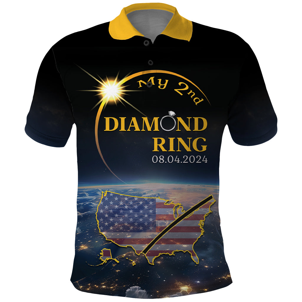 Personalized Total Solar Eclipse 2024 Polo Shirt My 2nd Diamond Ring