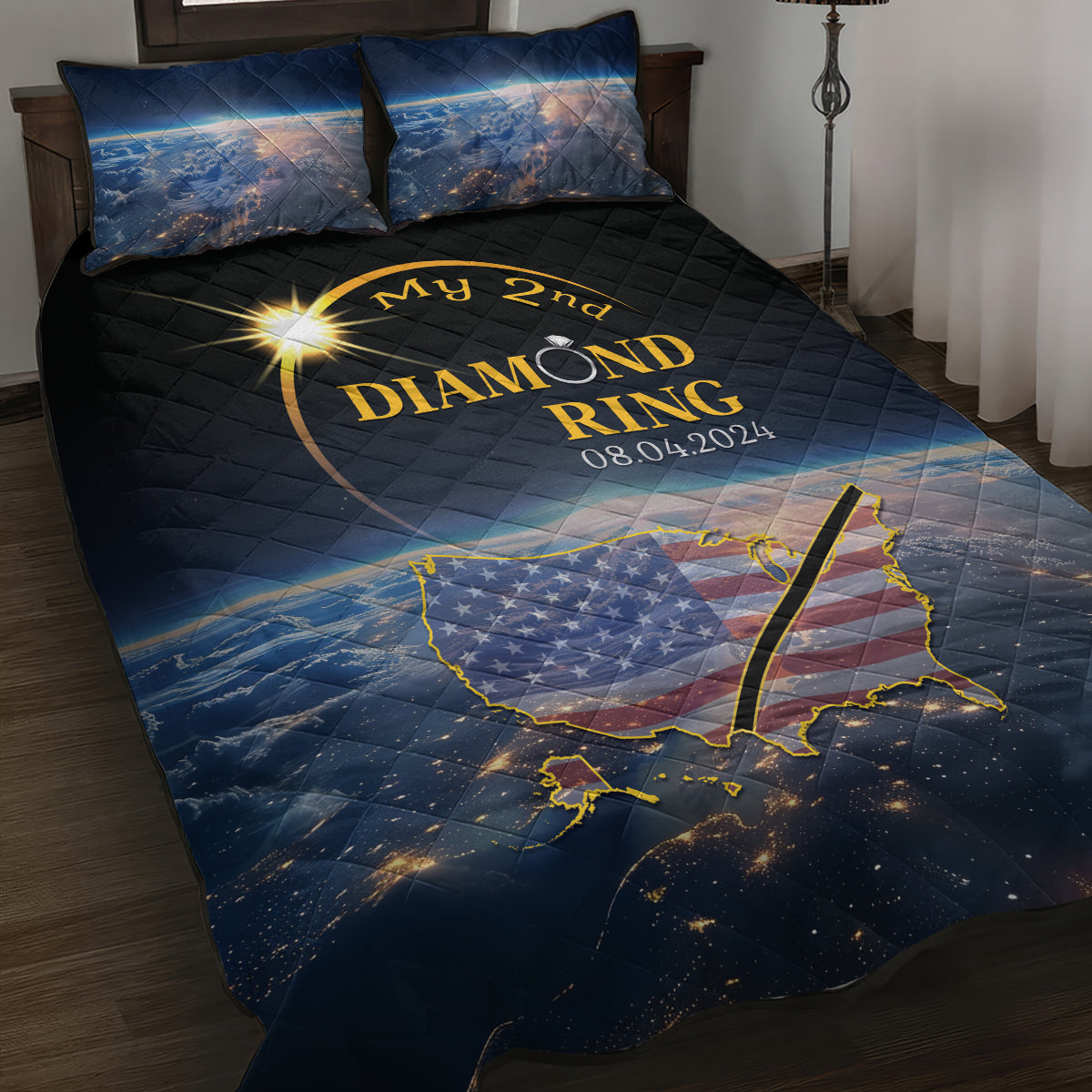 Total Solar Eclipse 2024 Quilt Bed Set My 2nd Diamond Ring