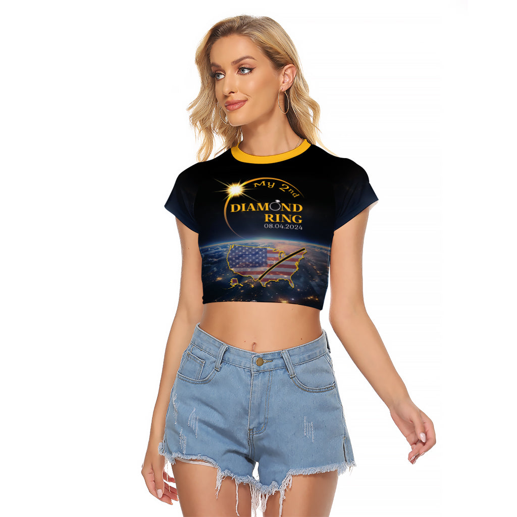 Personalized Total Solar Eclipse 2024 Raglan Cropped T Shirt My 2nd Diamond Ring - Wonder Print Shop