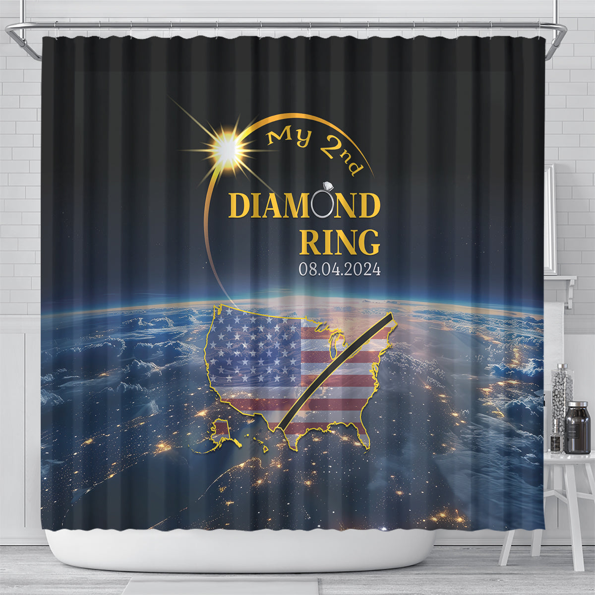 Total Solar Eclipse 2024 Shower Curtain My 2nd Diamond Ring
