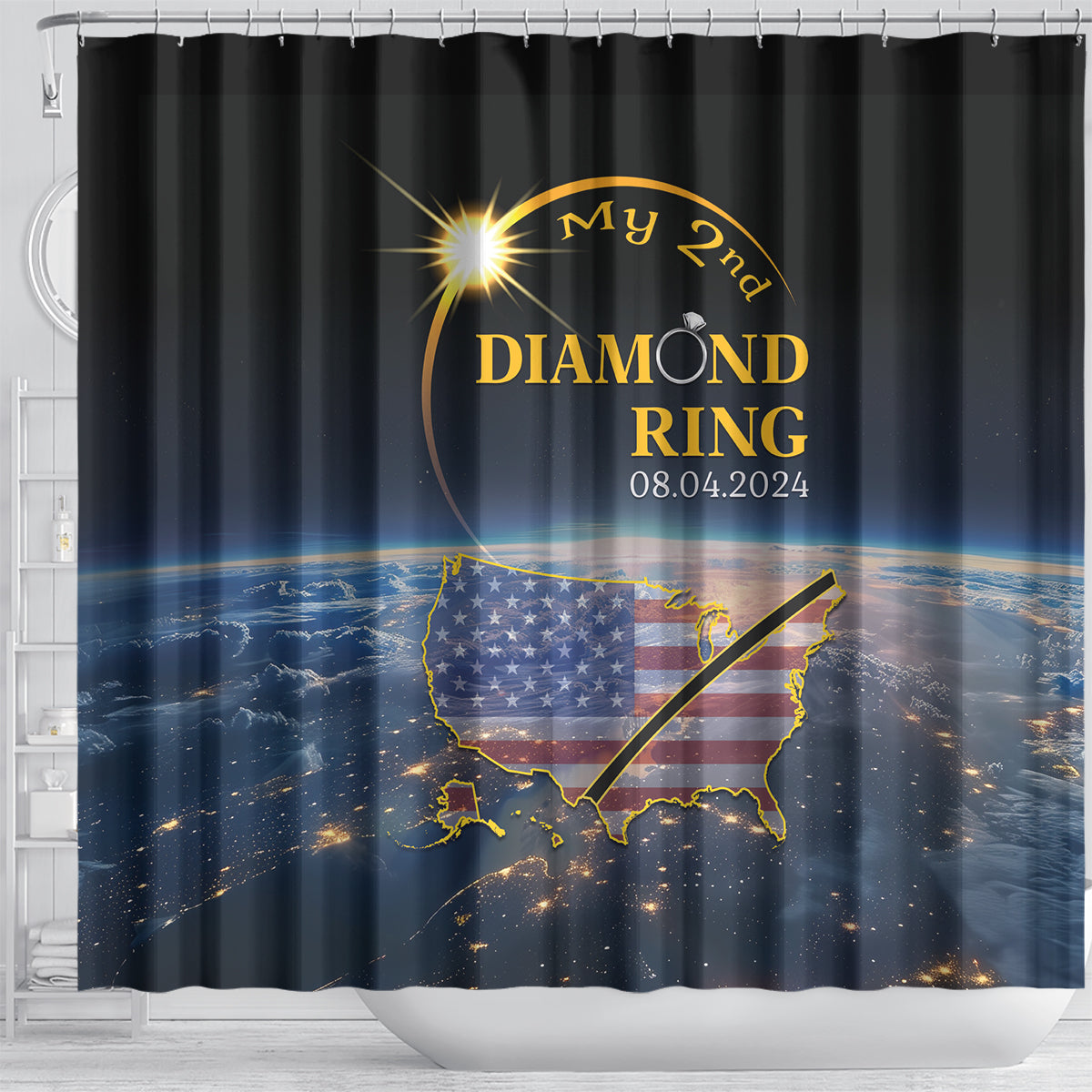 Total Solar Eclipse 2024 Shower Curtain My 2nd Diamond Ring