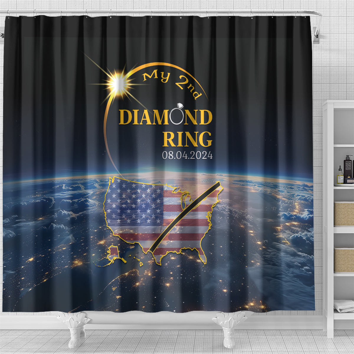 Total Solar Eclipse 2024 Shower Curtain My 2nd Diamond Ring