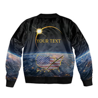Personalized Total Solar Eclipse 2024 Sleeve Zip Bomber Jacket My 2nd Diamond Ring - Wonder Print Shop