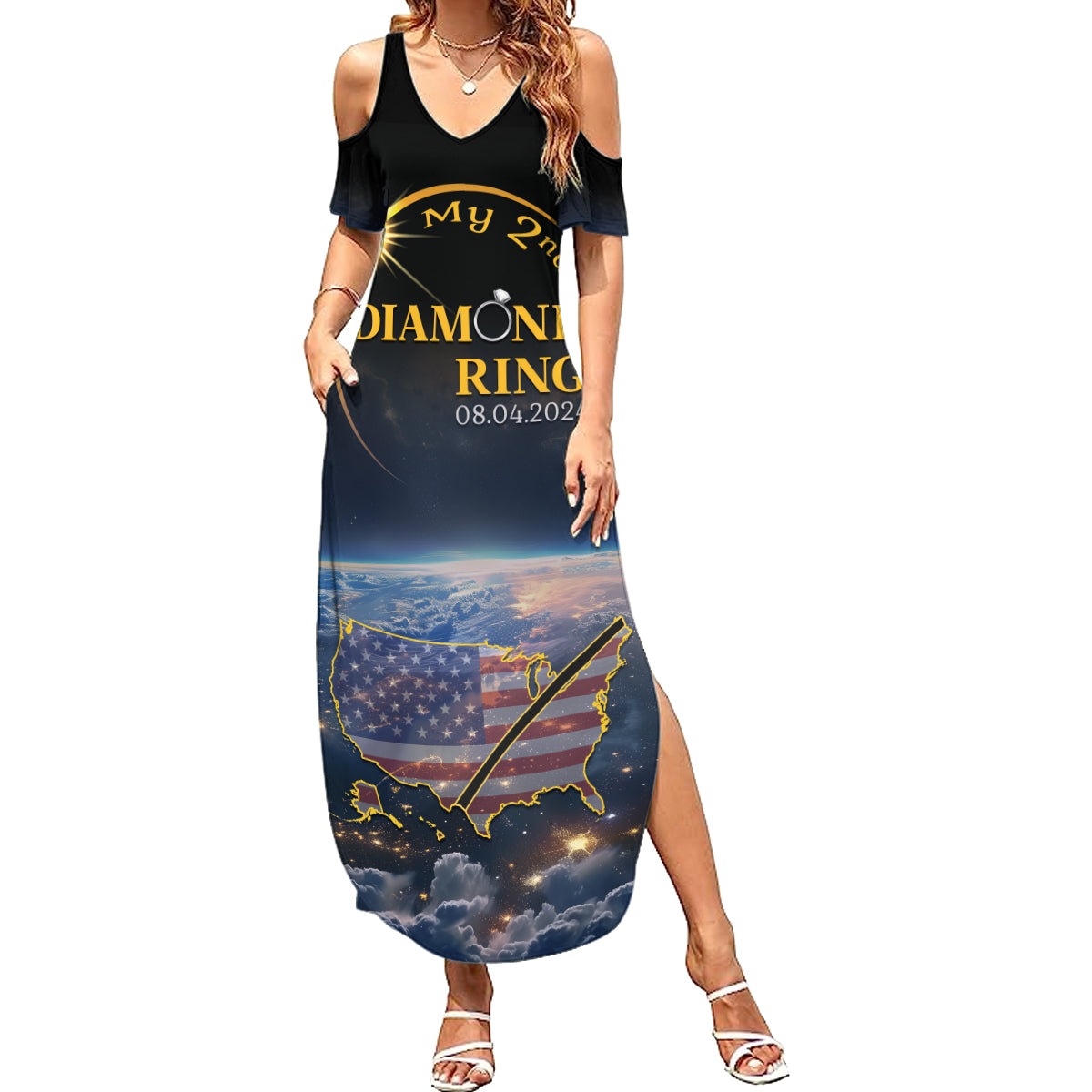 Personalized Total Solar Eclipse 2024 Summer Maxi Dress My 2nd Diamond Ring - Wonder Print Shop
