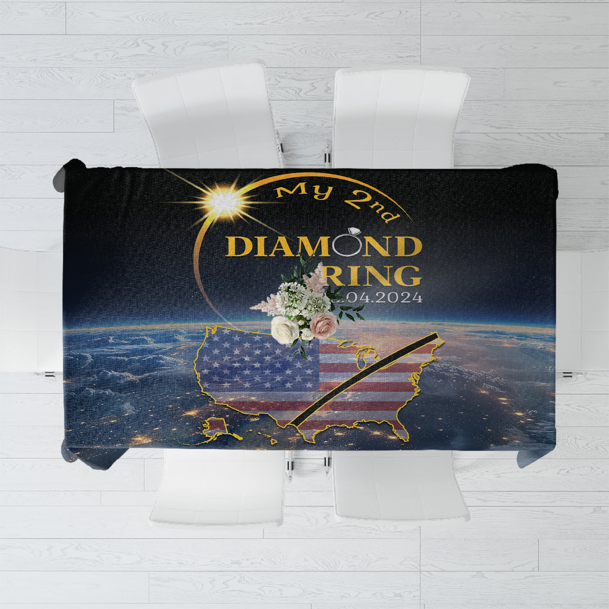 Total Solar Eclipse 2024 Tablecloth My 2nd Diamond Ring - Wonder Print Shop