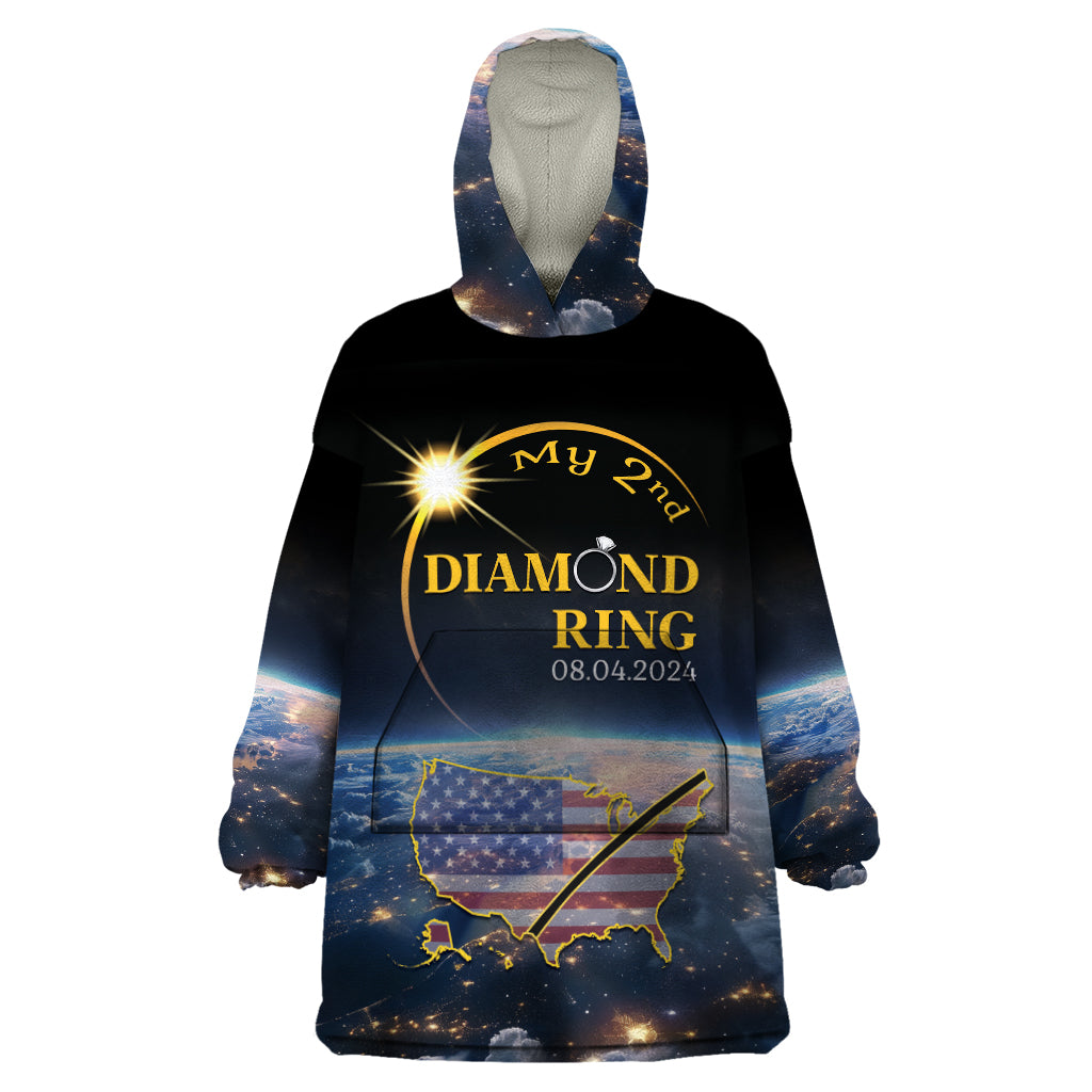 Personalized Total Solar Eclipse 2024 Wearable Blanket Hoodie My 2nd Diamond Ring - Wonder Print Shop