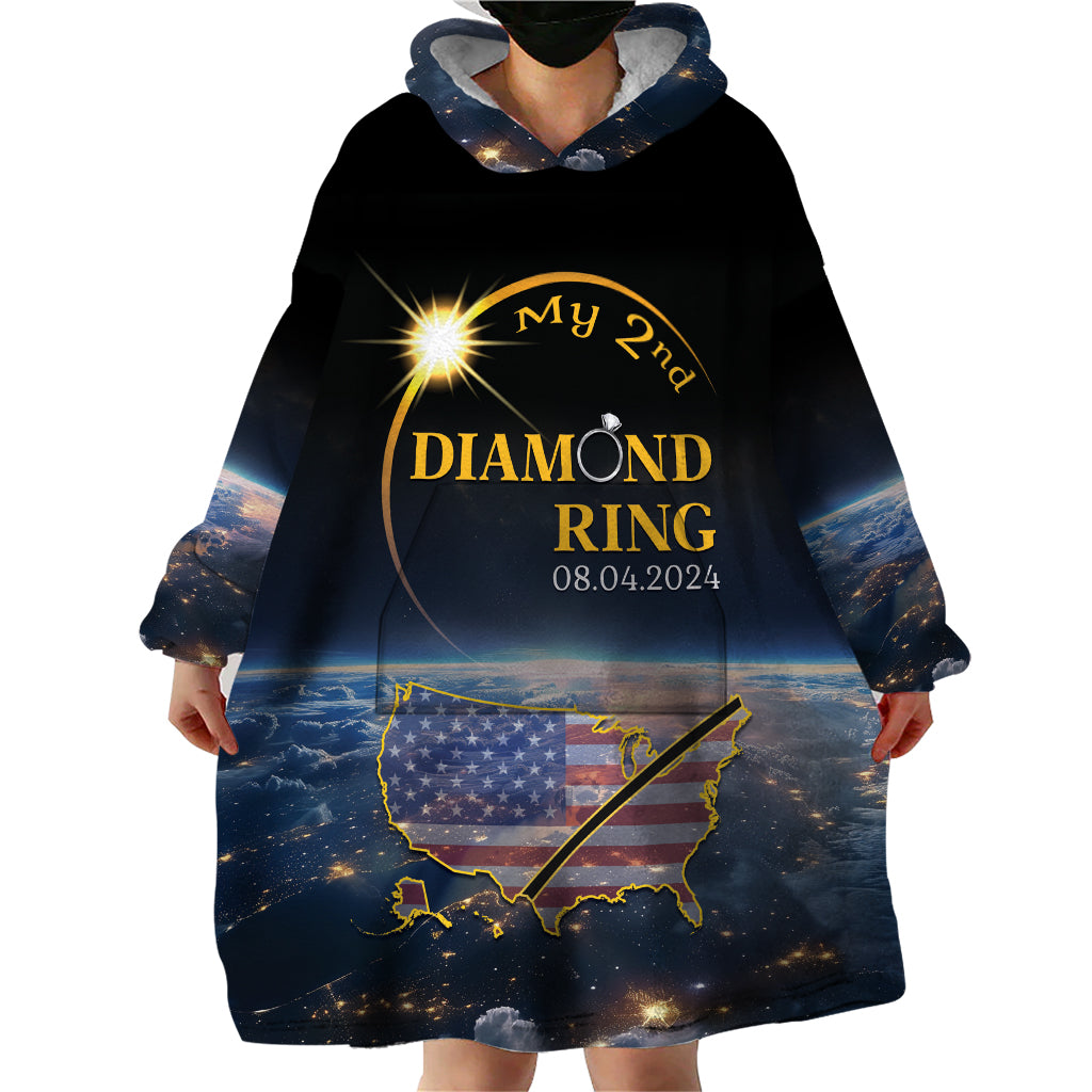 Personalized Total Solar Eclipse 2024 Wearable Blanket Hoodie My 2nd Diamond Ring - Wonder Print Shop