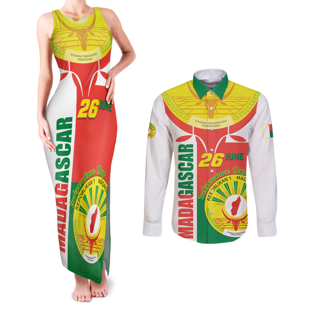 Madagascar Independence Day Couples Matching Tank Maxi Dress and Long Sleeve Button Shirt Madagasikara June 26