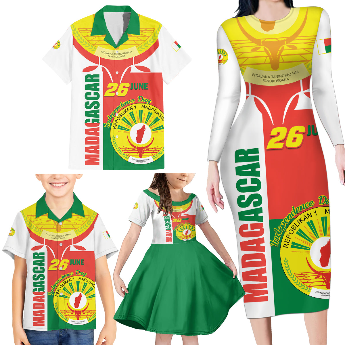 Madagascar Independence Day Family Matching Long Sleeve Bodycon Dress and Hawaiian Shirt Madagasikara June 26