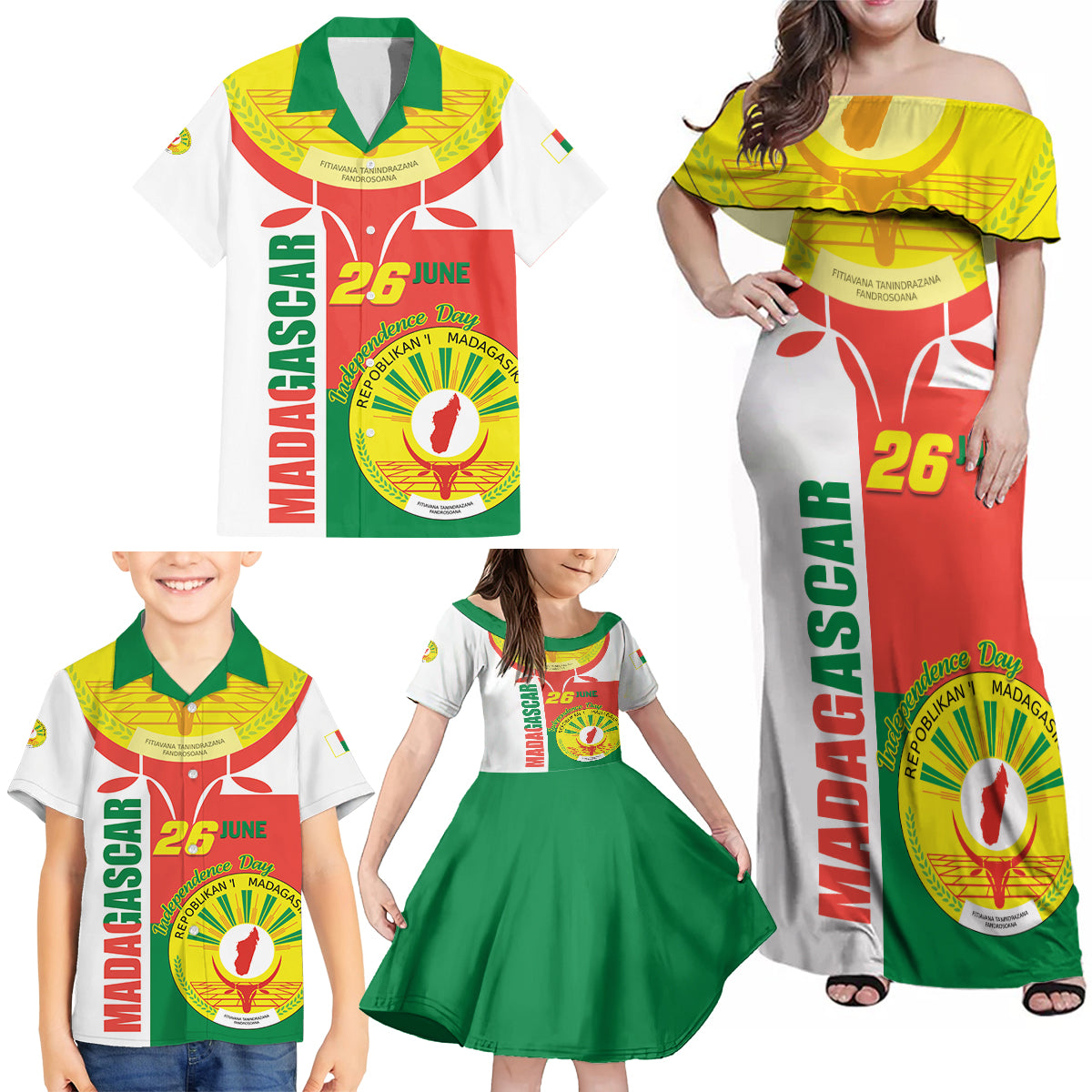 Madagascar Independence Day Family Matching Off Shoulder Maxi Dress and Hawaiian Shirt Madagasikara June 26