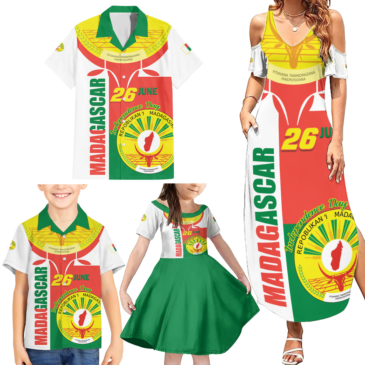 Madagascar Independence Day Family Matching Summer Maxi Dress and Hawaiian Shirt Madagasikara June 26
